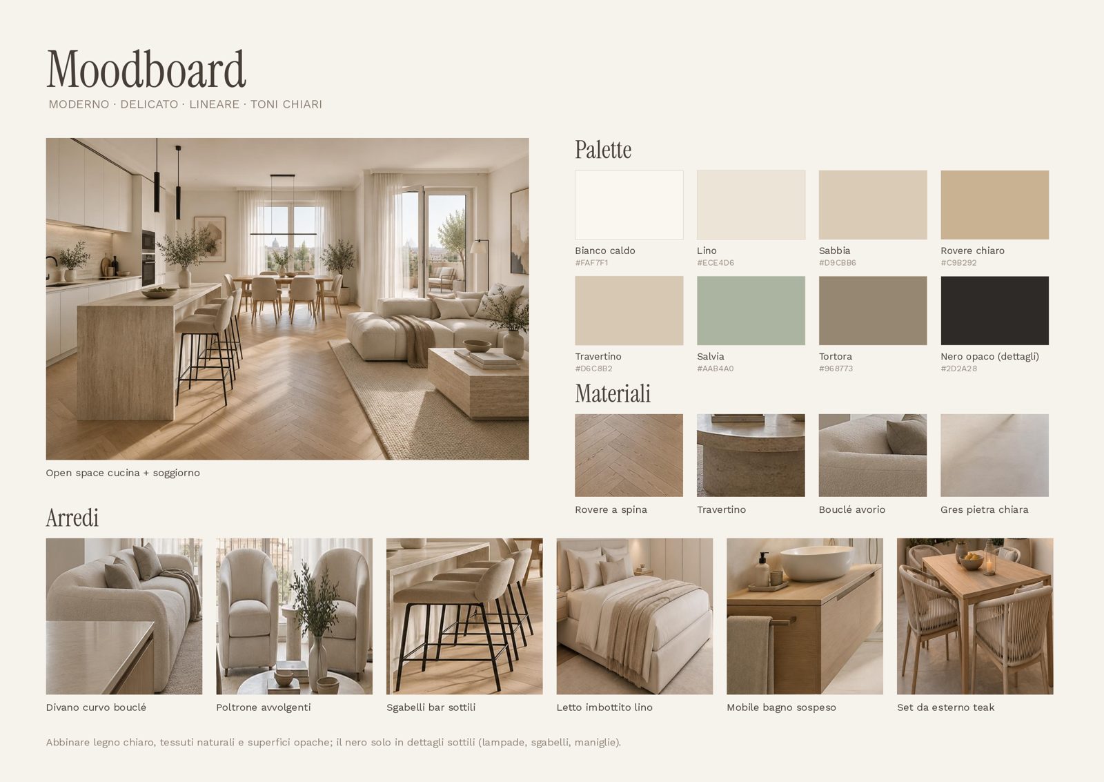 Moodboard con palette e materiali